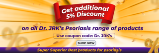 Banner for Dr. JRK's psoriasis products with a discount offer. | Best psoriasis treatment  products 