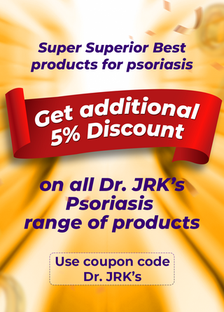 Banner for Dr. JRK's psoriasis products with a discount offer. | Best psoriasis treatment  products 